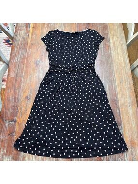 Boden Black Pink Polka Dot Midi Dress Size 4